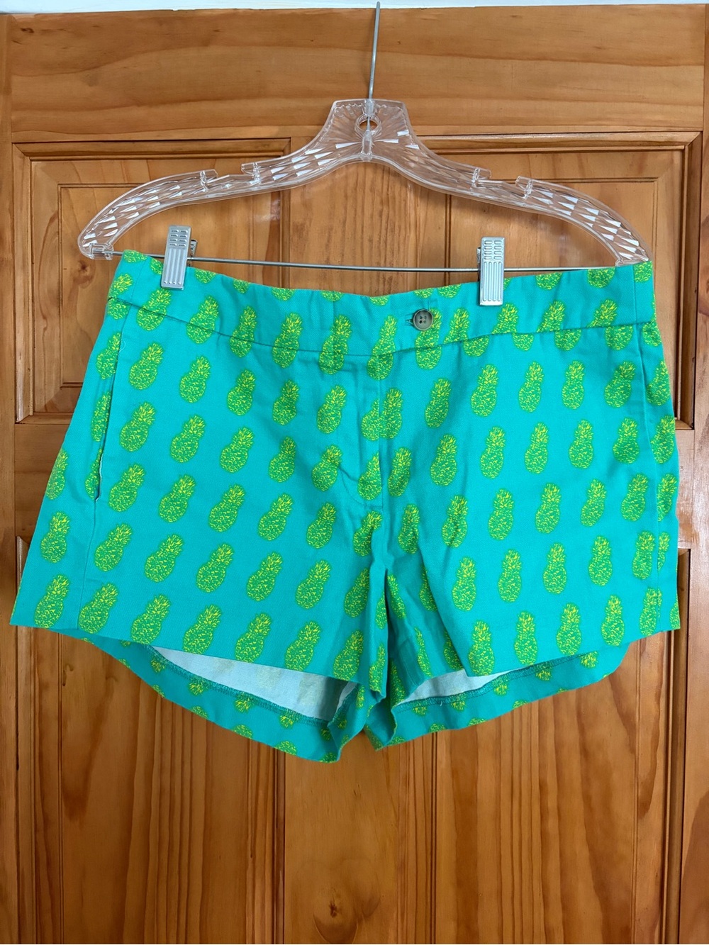 J. Crew Teal Athletic Shorts with Lime Pineapple Print